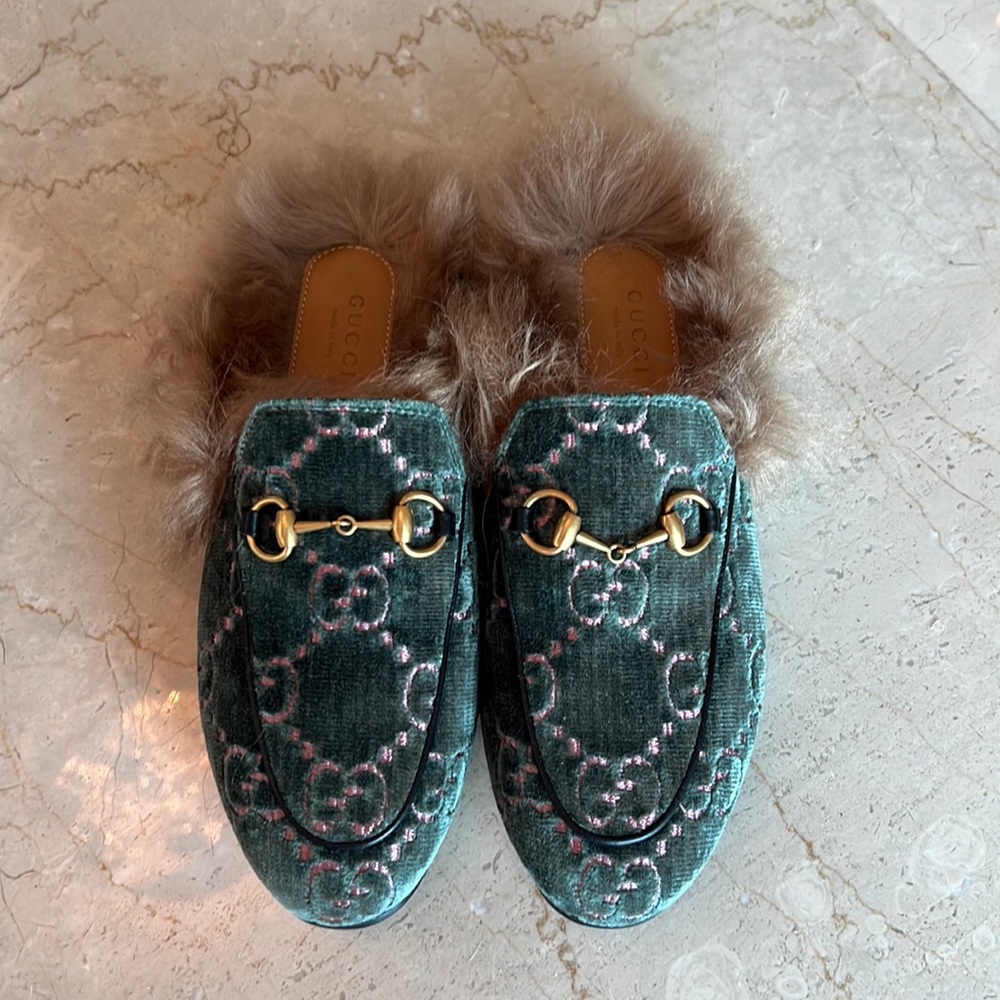 Gucci velvet print Princetown loafers
